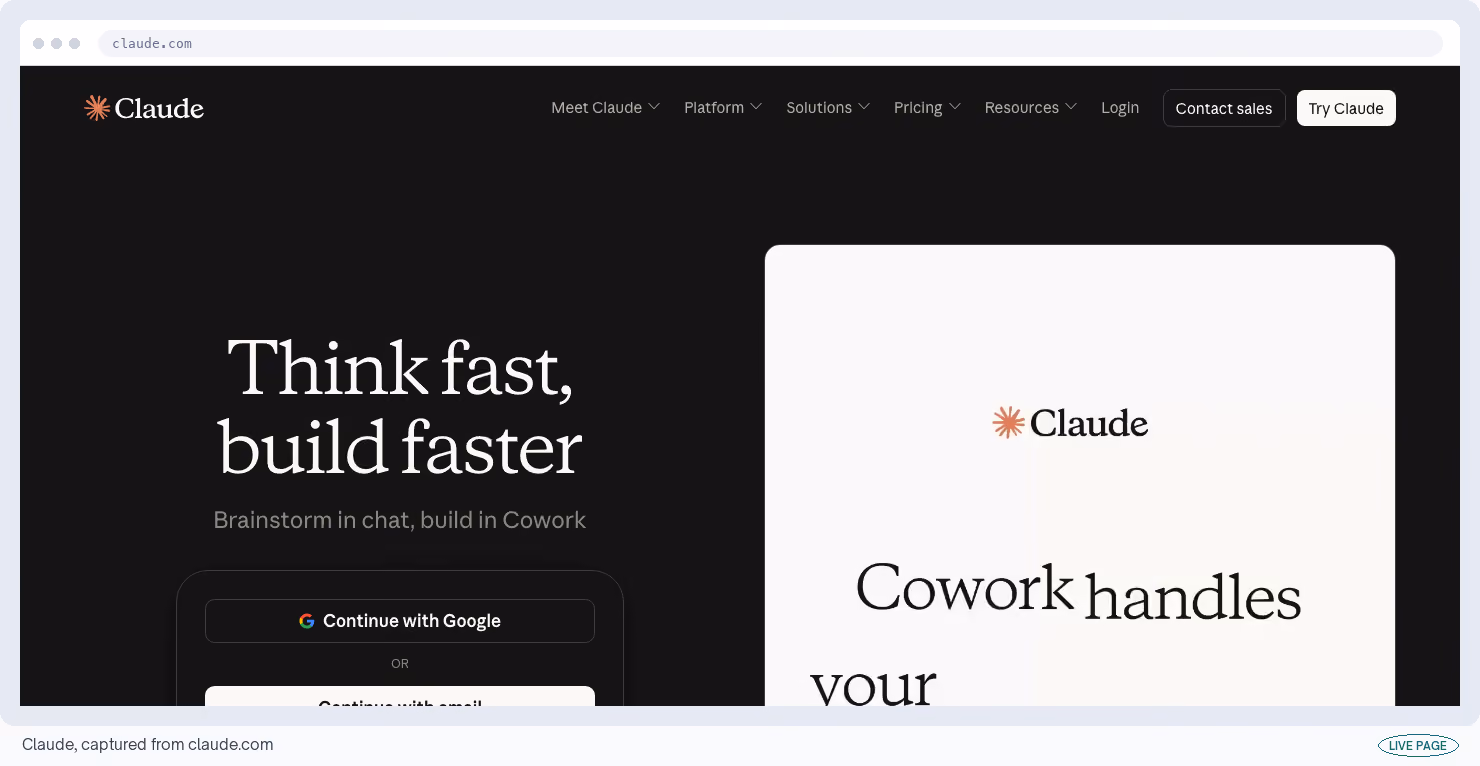 Claude, captured from its own site