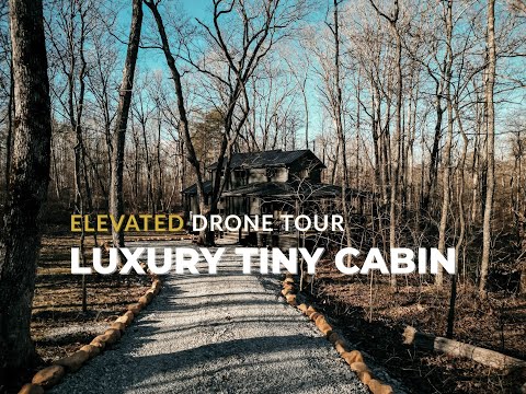 Drone tour of Sleepy Hollow luxury tiny cabin at The Retreat at Sunset Bluff, Monteagle TN.