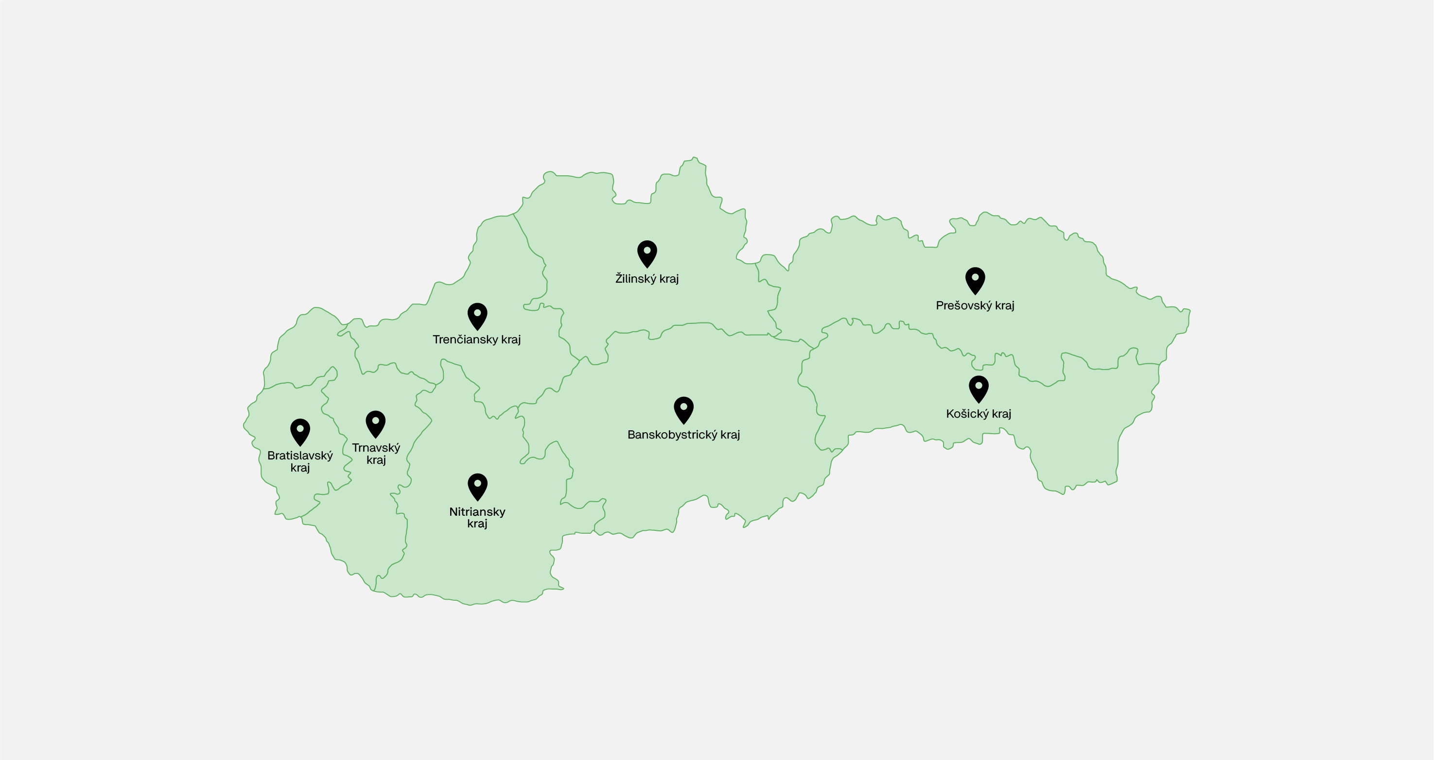 Mapa Slovenska s vyznačenými centrami SPACE