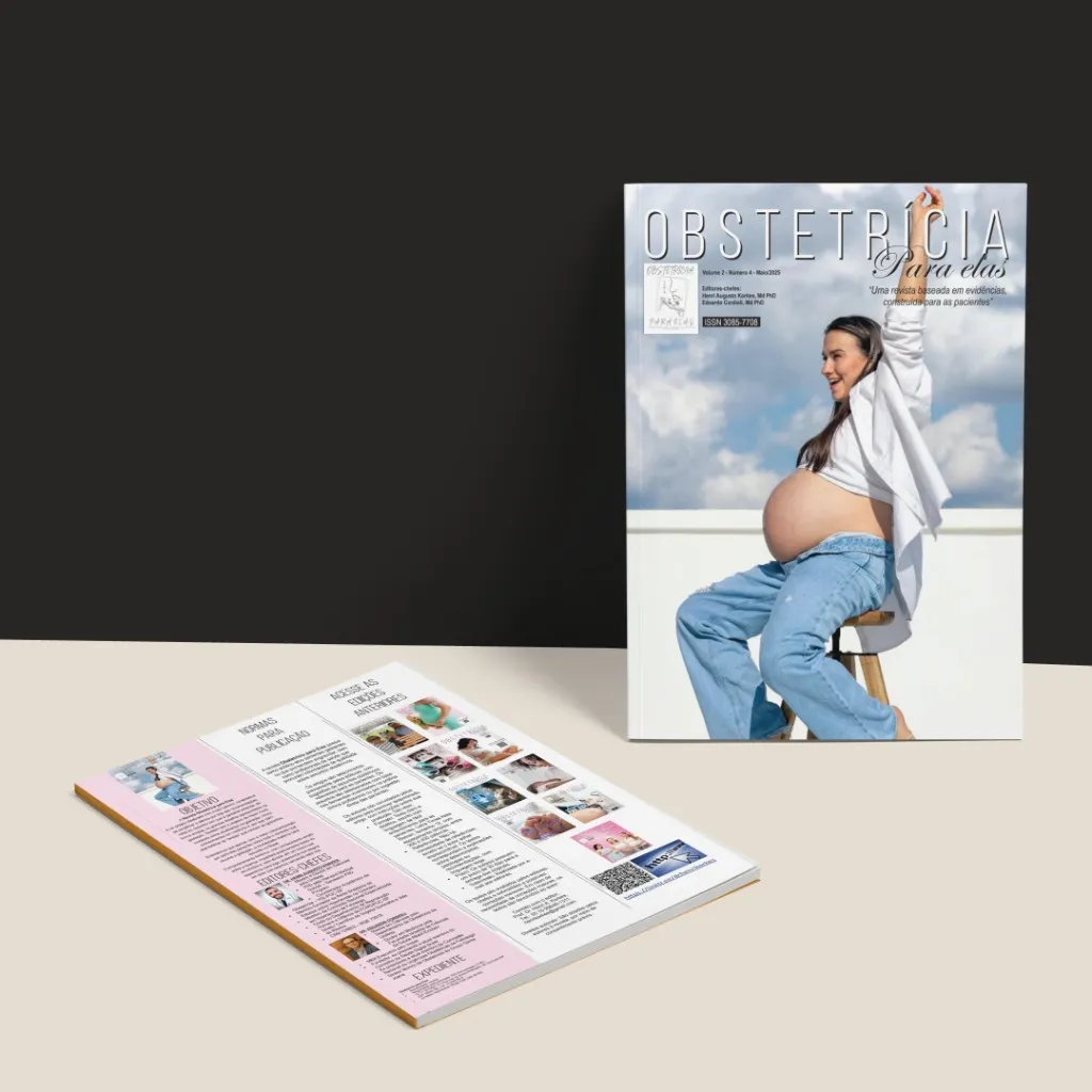 Mockup da revista Obstetrícia para Elas, capa e páginas internas