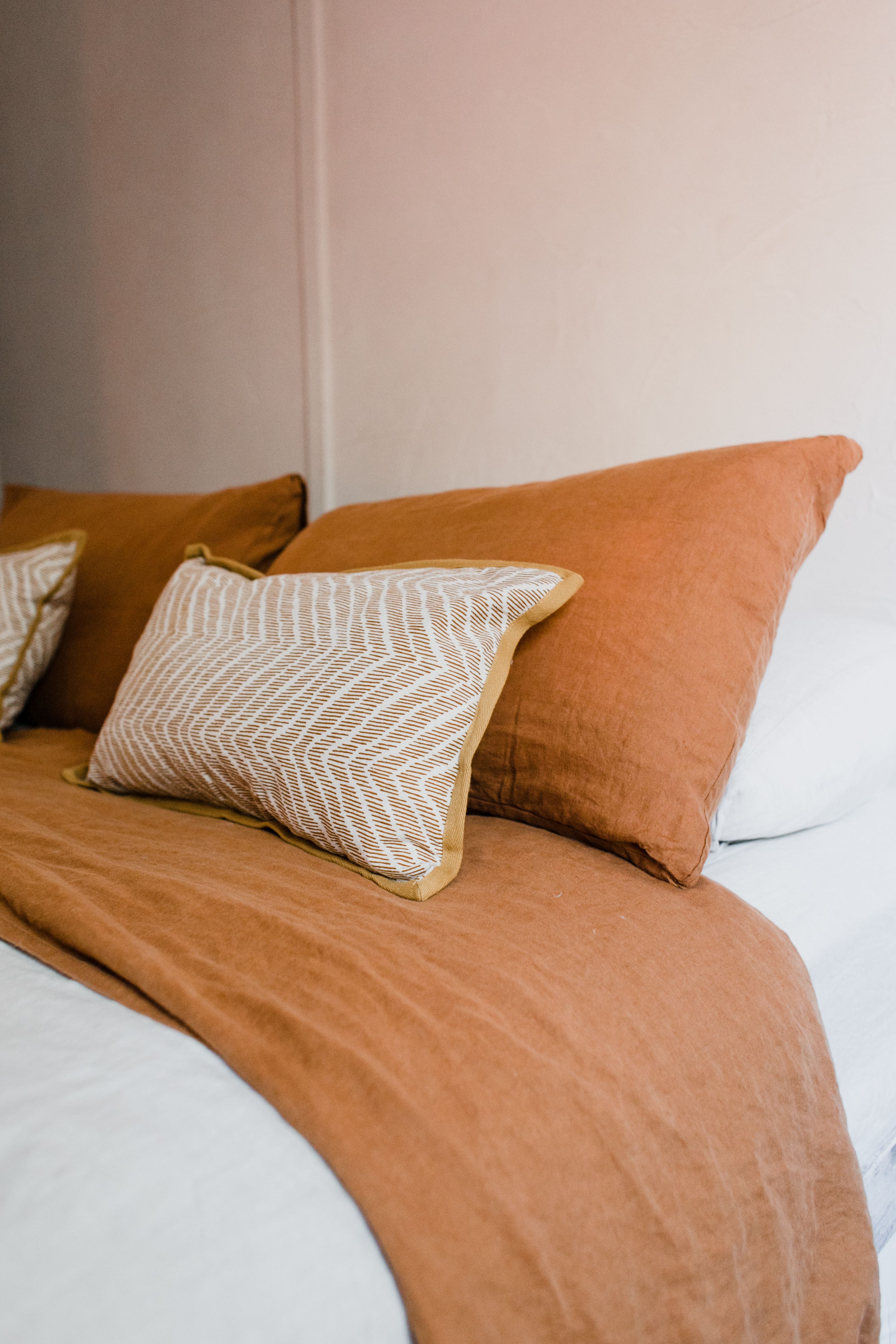Bed with pillow stock image