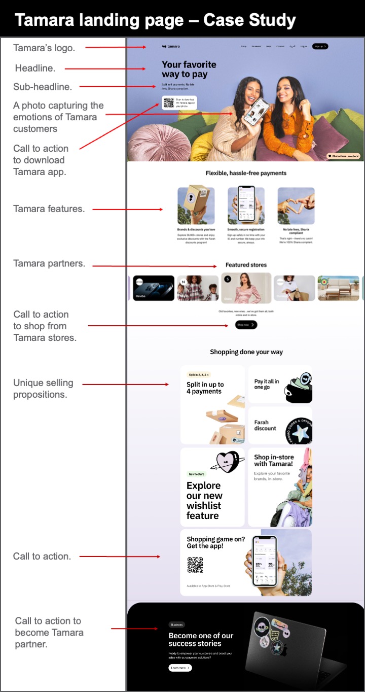 Tamara landing page example