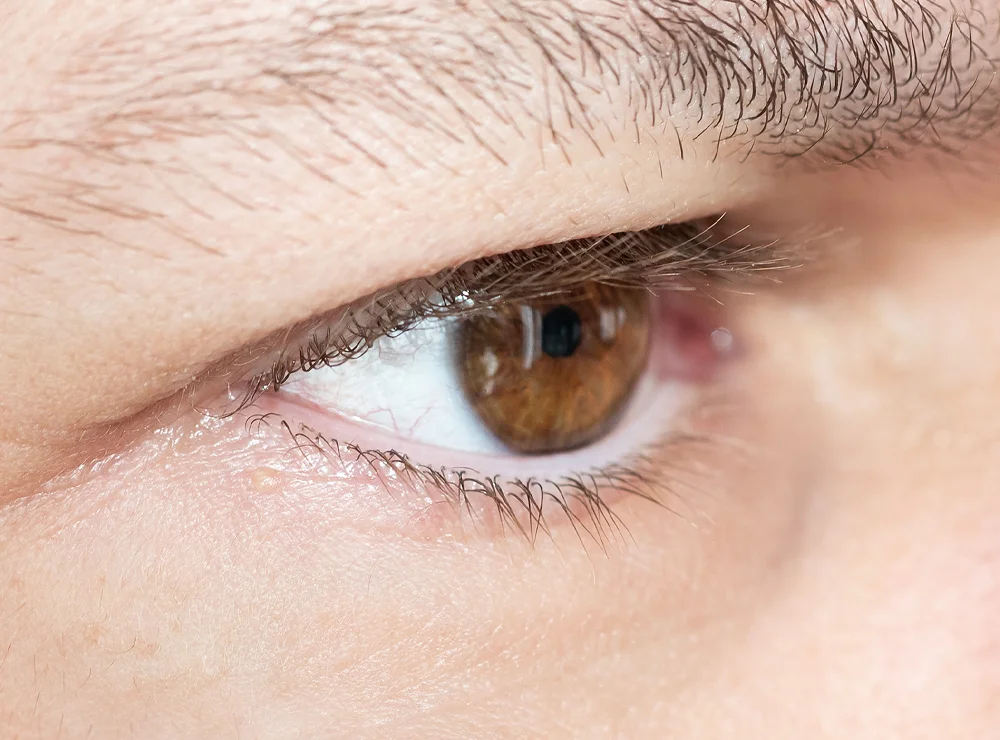 Nahaufnahme eines menschlichen Auges zur Illustration des Sicca-Syndroms (trockenes Auge)