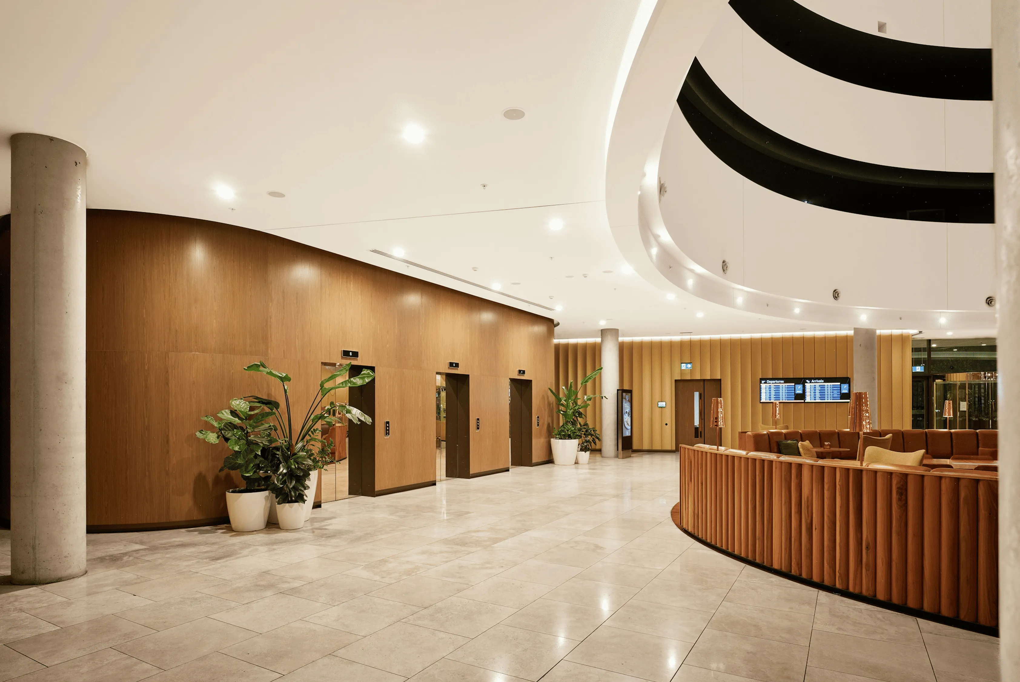 Warm office reception and workplace interior
