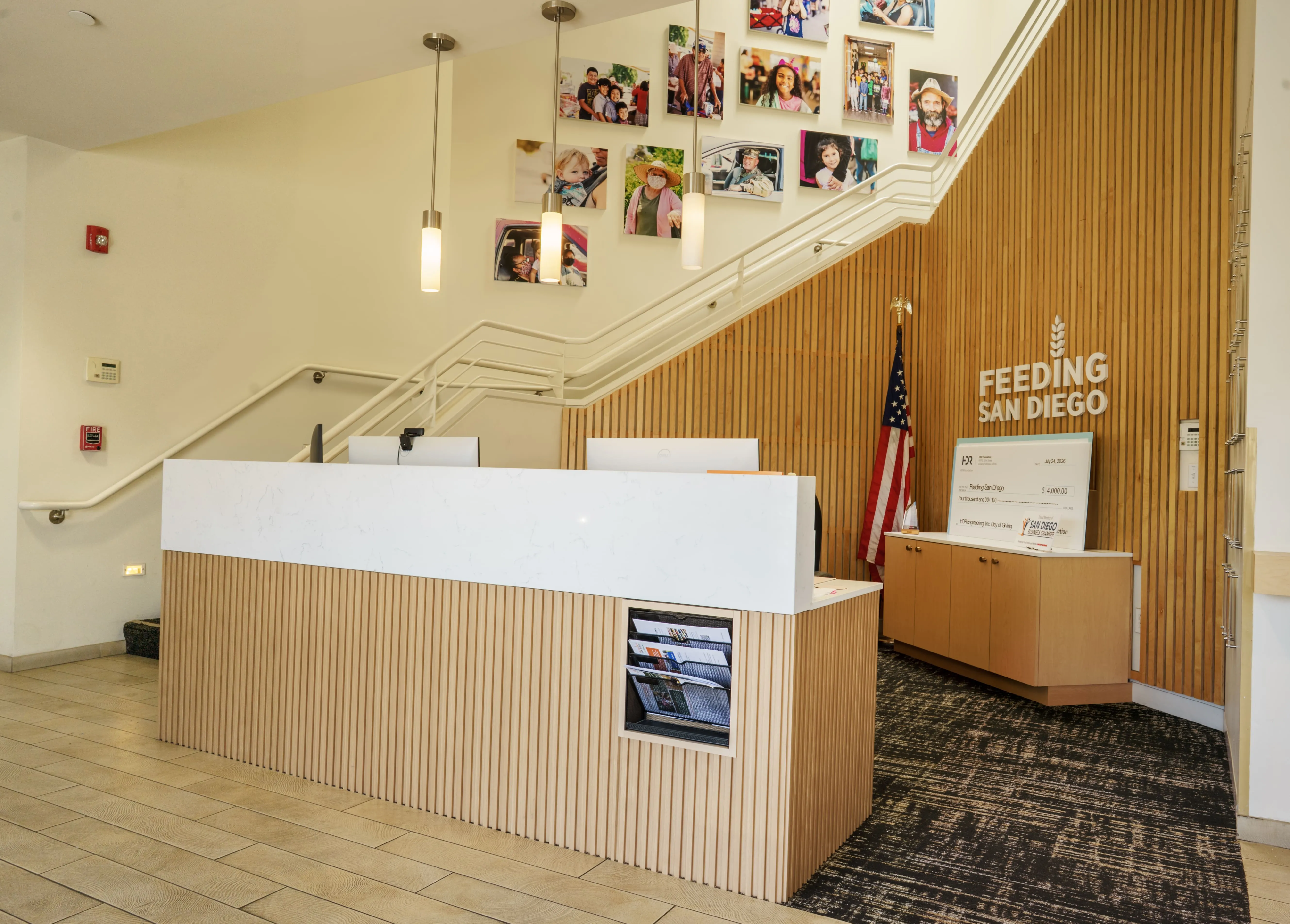Warm office reception and workplace interior