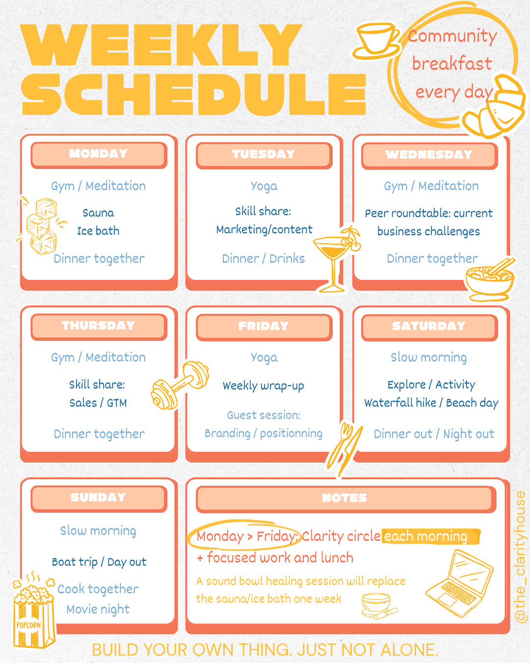 Weekly schedule at the clarity house