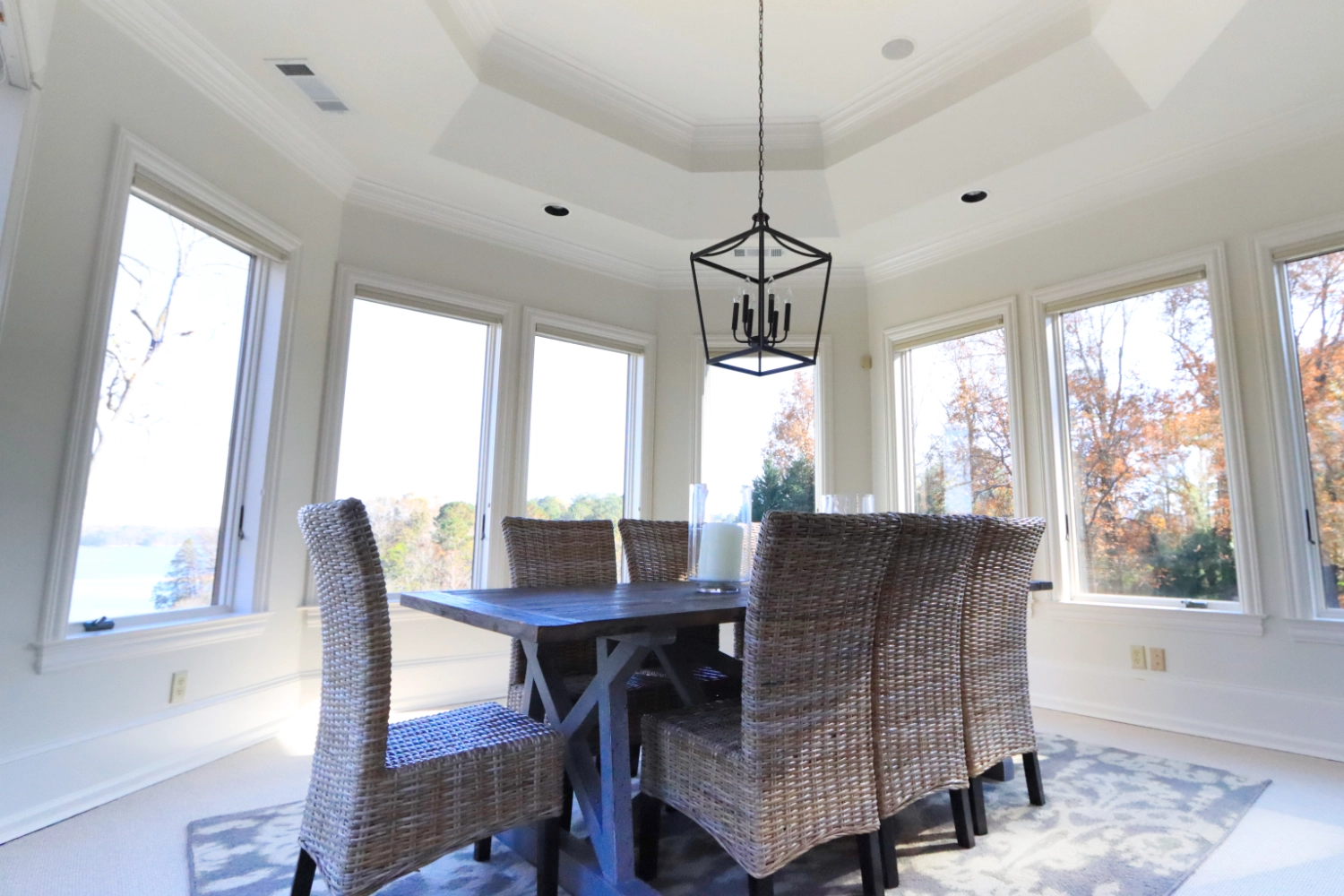 Basement sunroom with chandelier