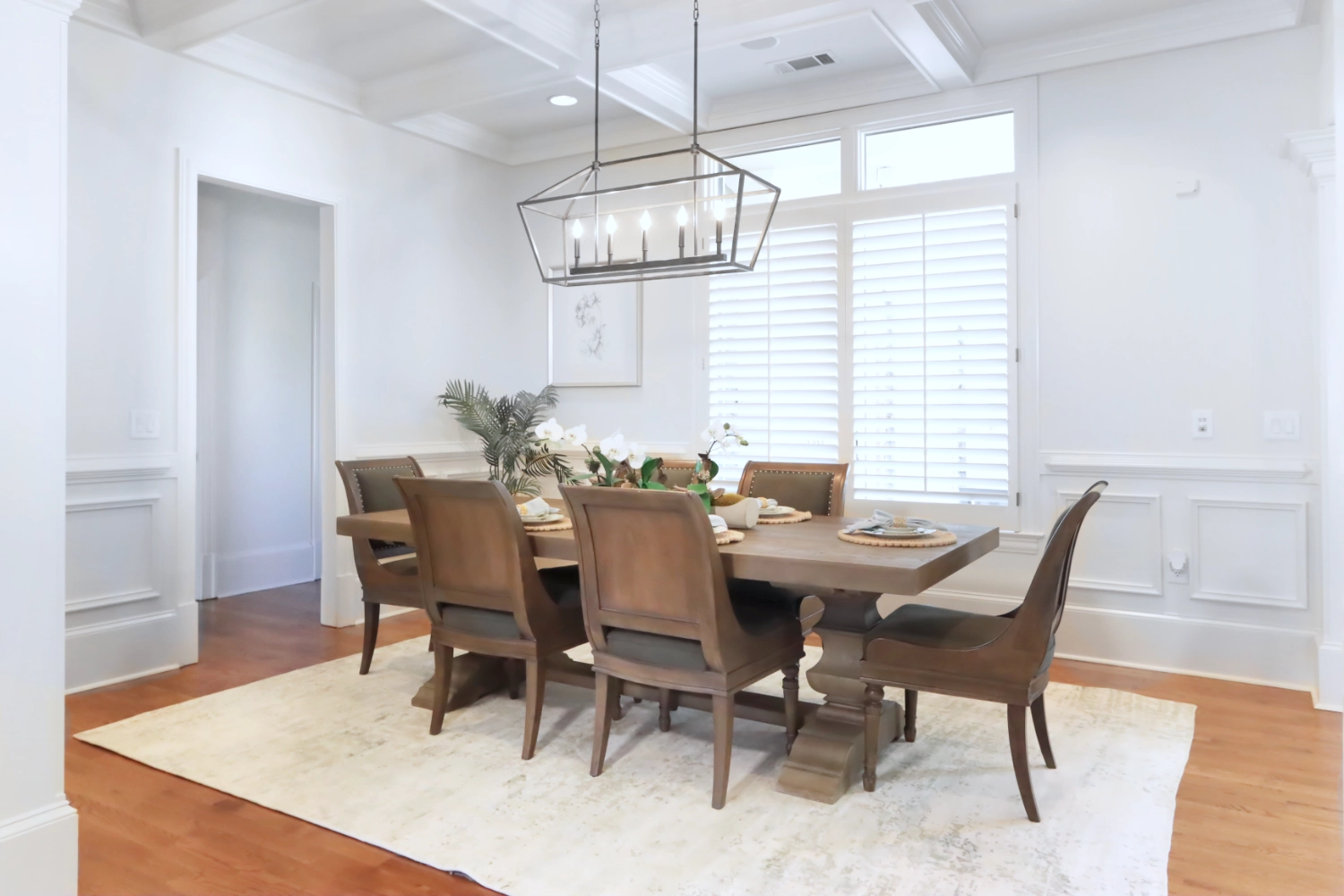 Dining room with coffered ceiling