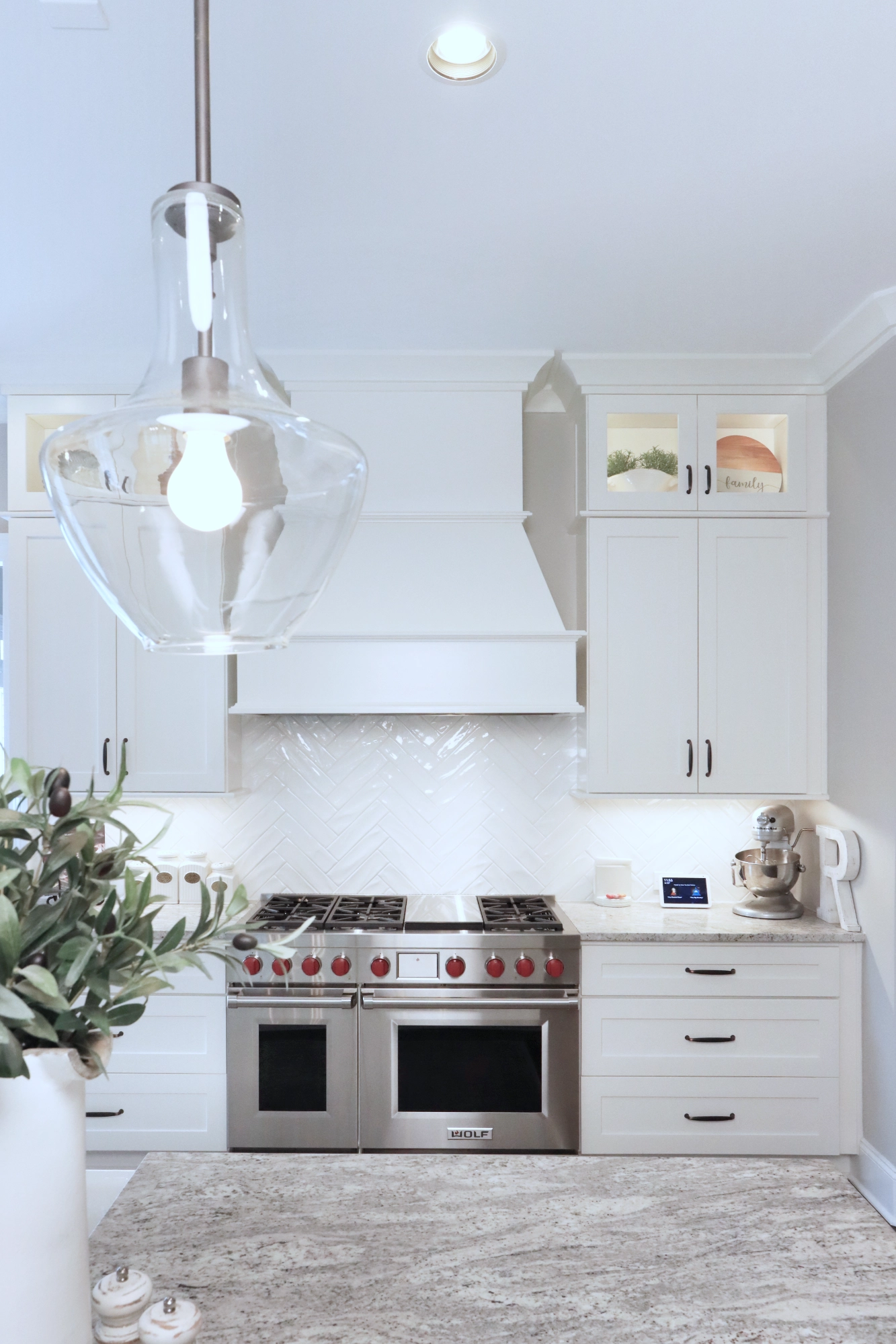 Gourmet kitchen with range good and commercial style stove oven.