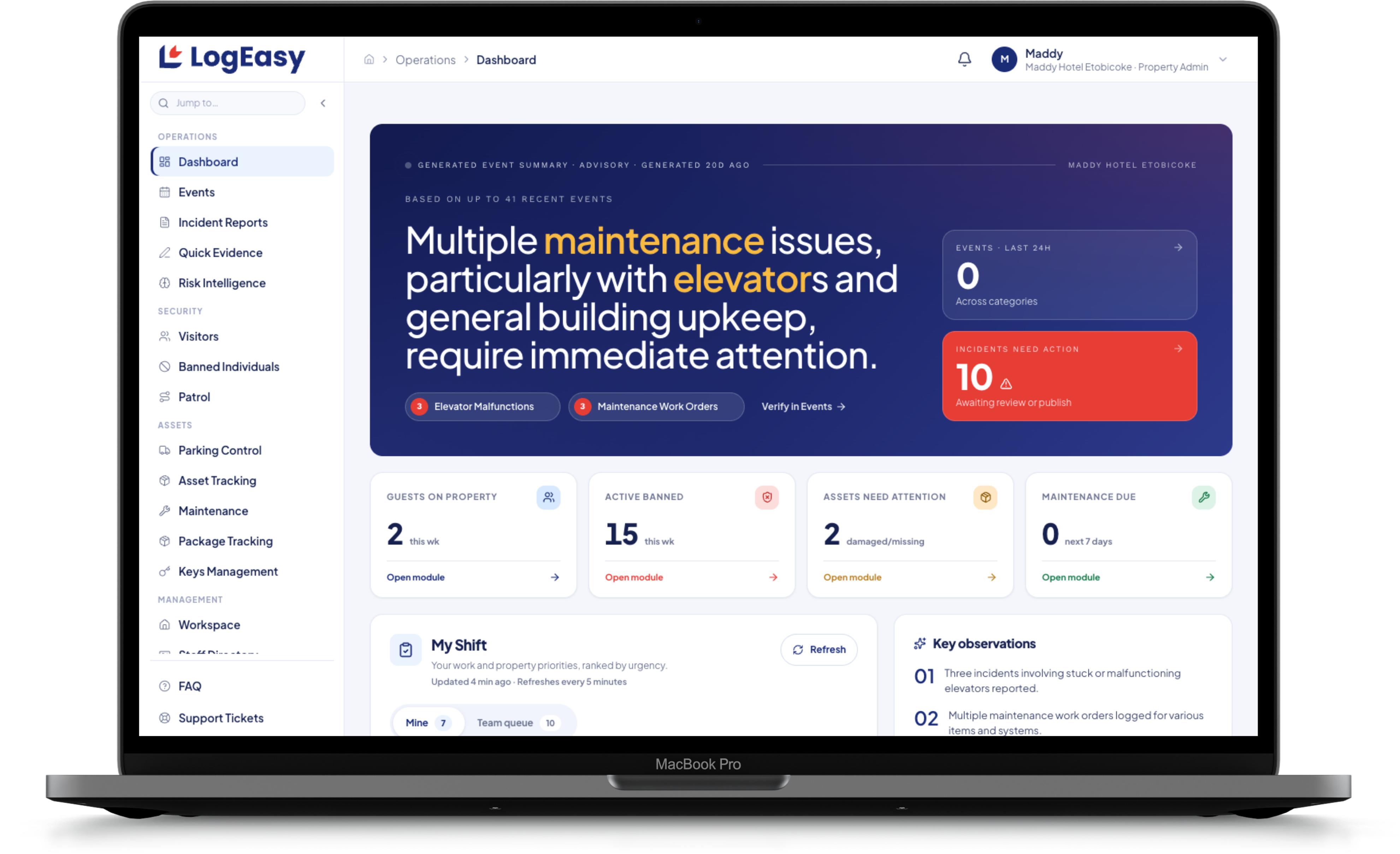 LogEasy dashboard on a MacBook Pro