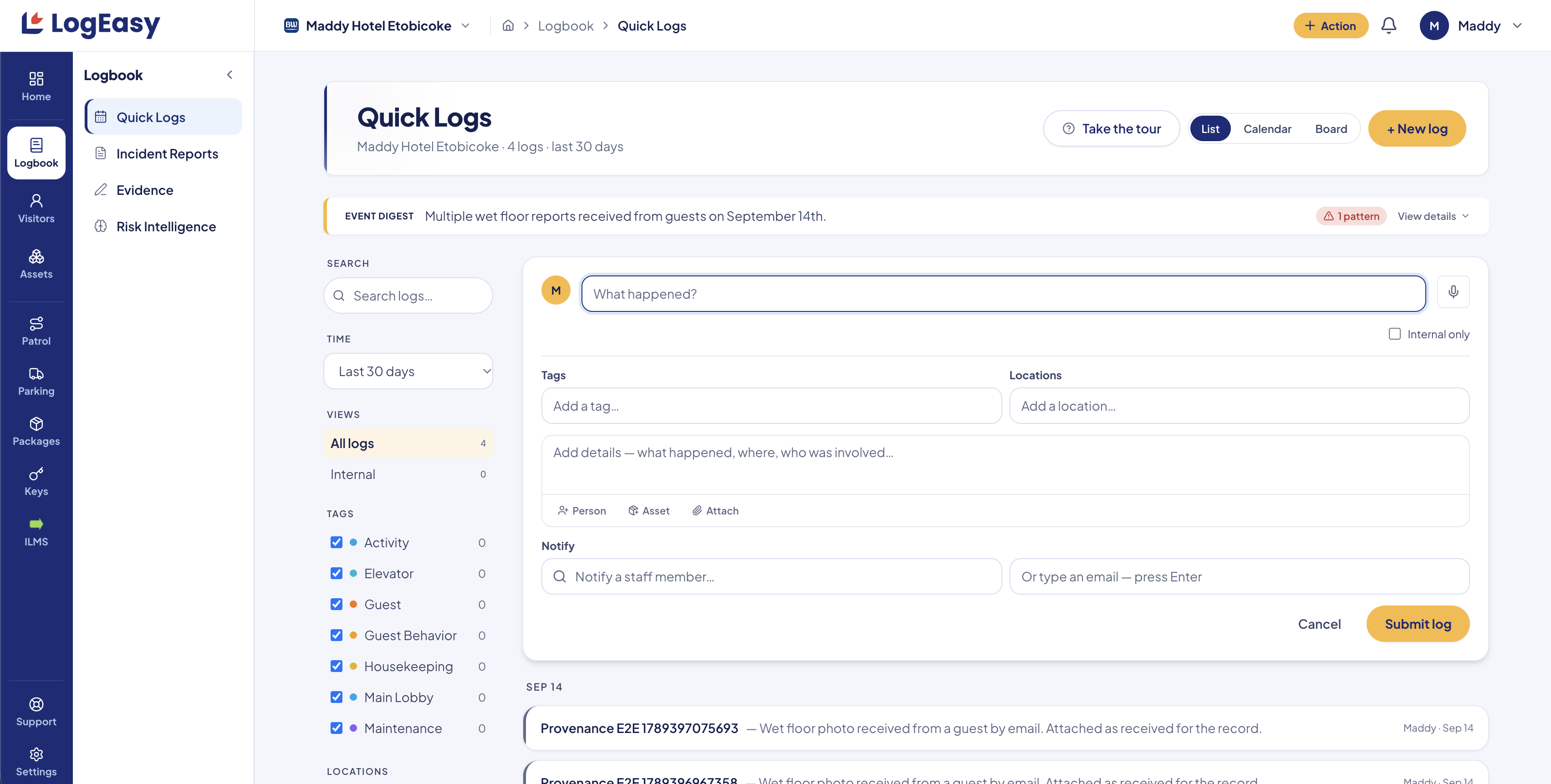 LogEasy new quick log