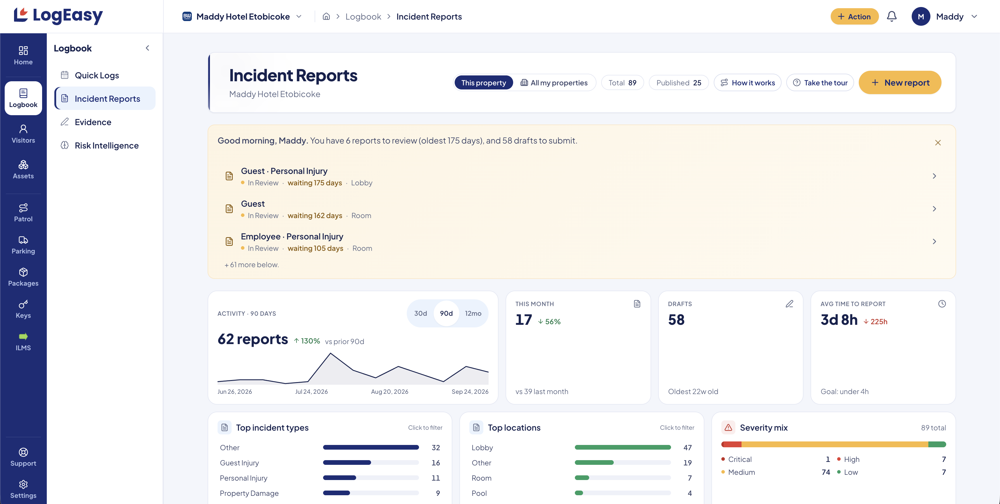 LogEasy Incident Reports screen