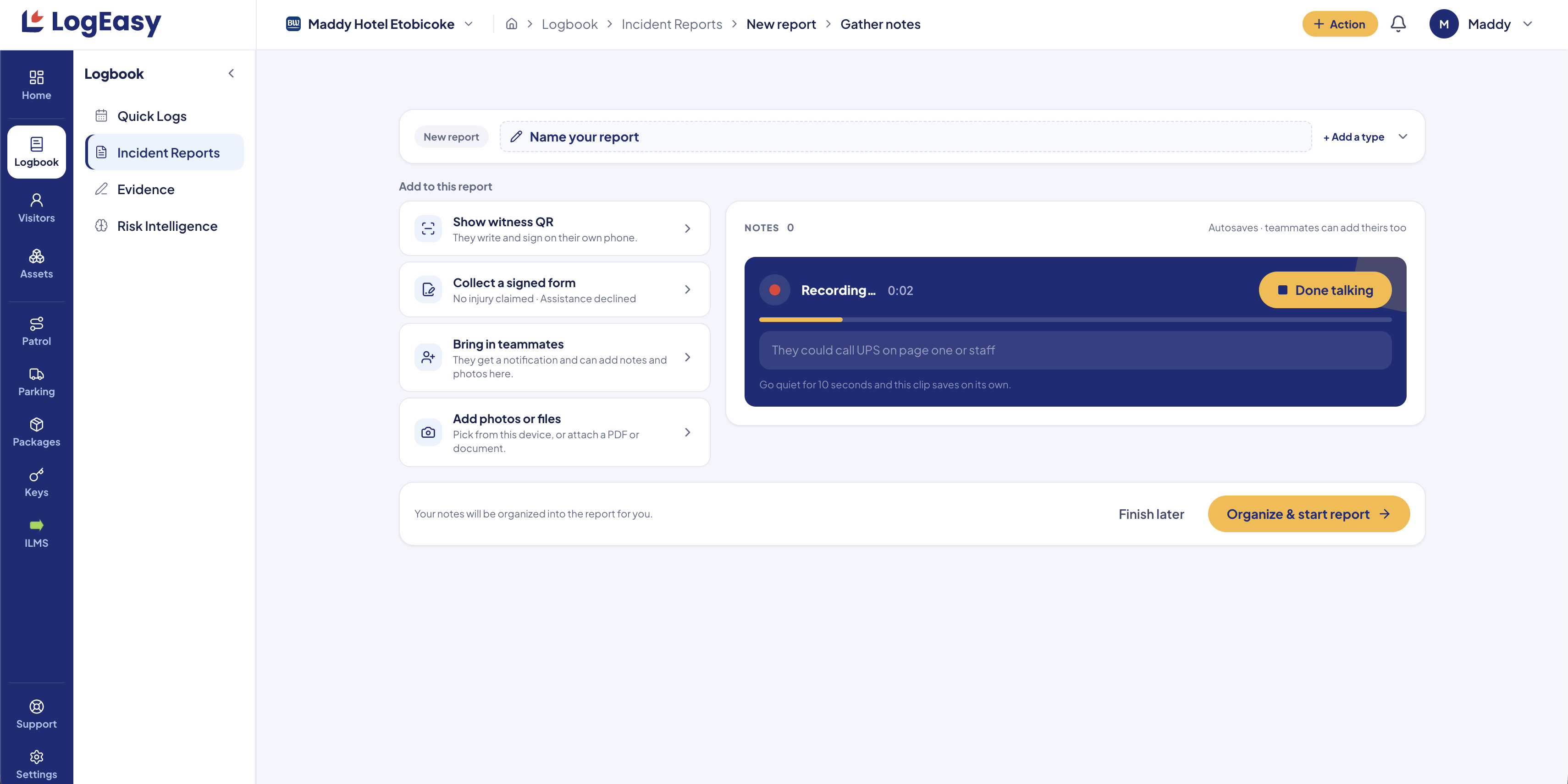 LogEasy voice note in a new report