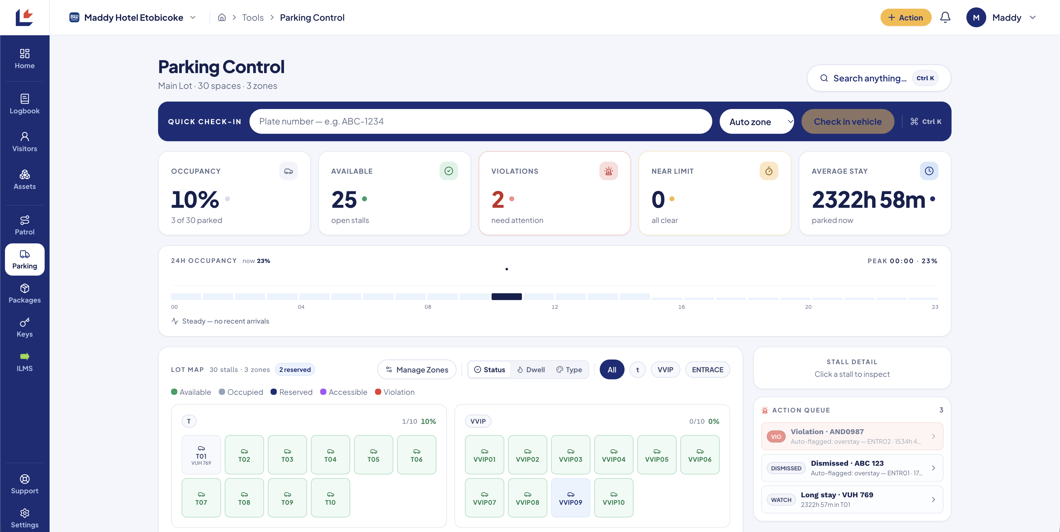 LogEasy Parking Control screen