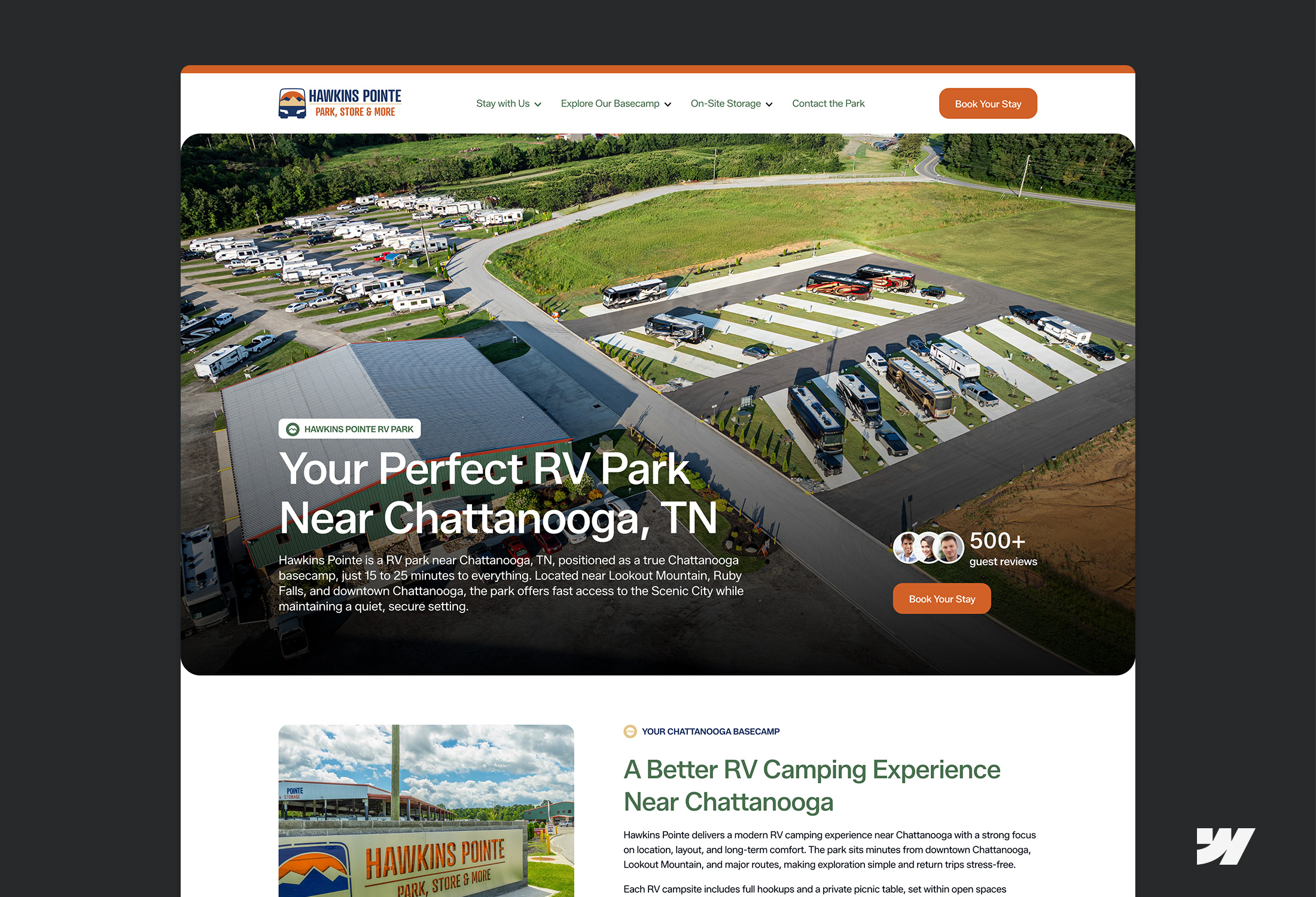 Hawkins Pointe website design above the fold.