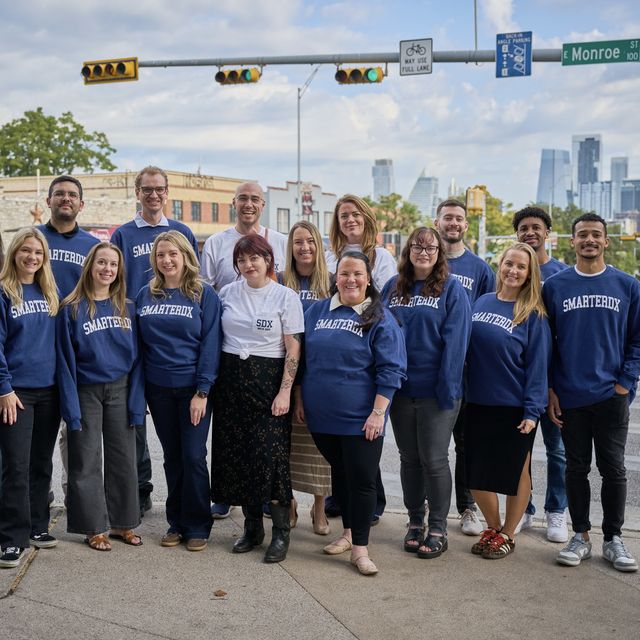 The team in SmarterDx sweatshirts on the street