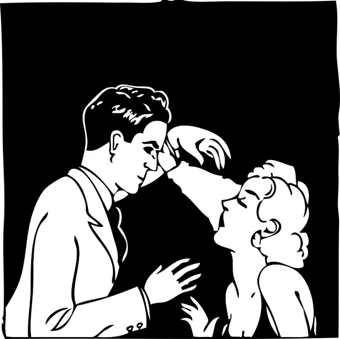 Illustration d'un couple qui s'embrasse, style rétro