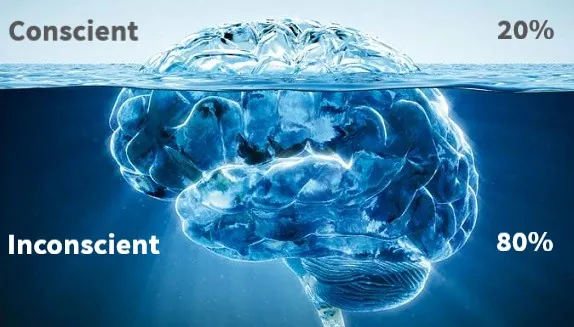Cerveau dans l'eau : 20 % conscient au-dessus, 80 % inconscient en dessous