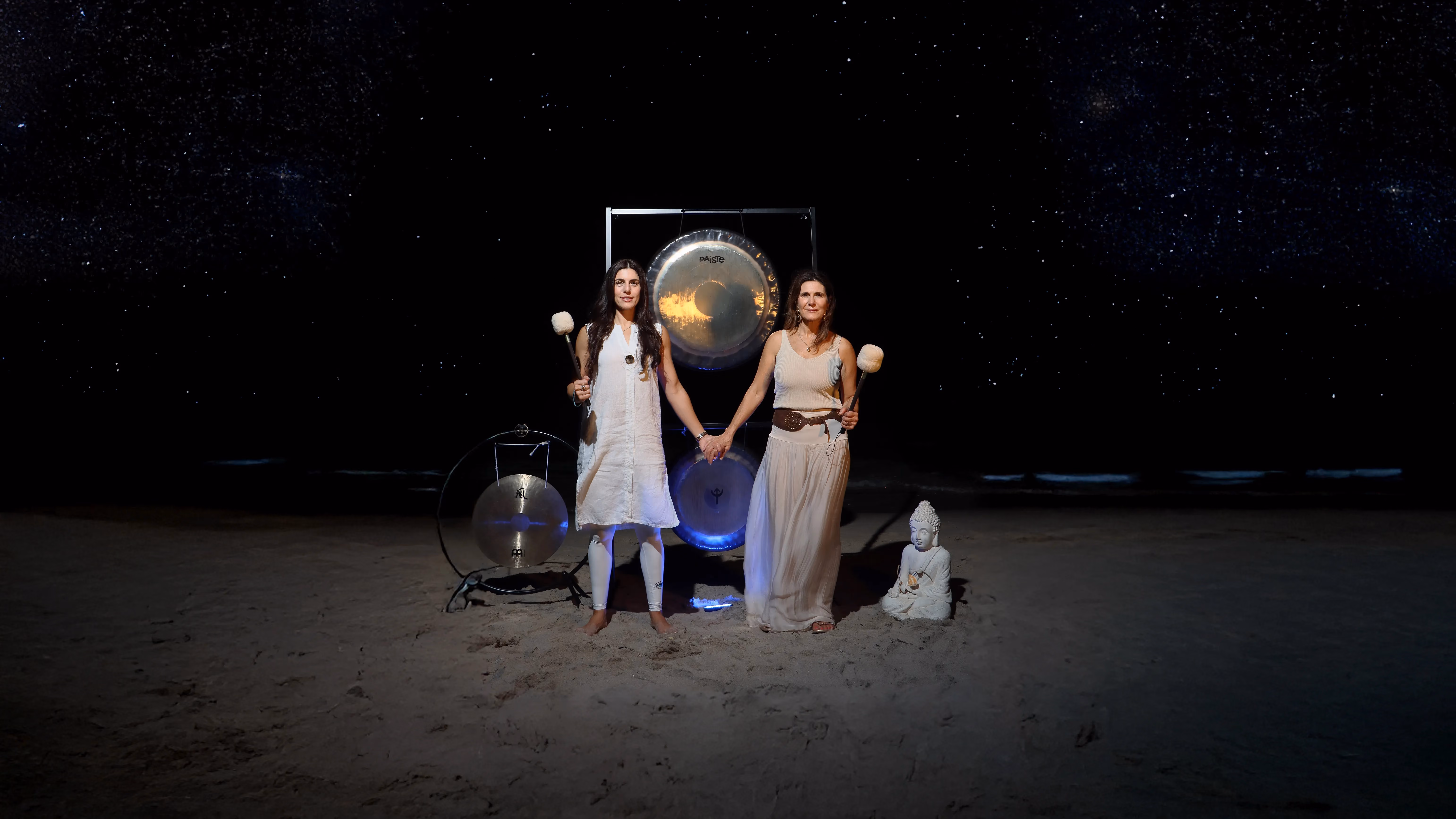 Evening sound bath session under the open sky