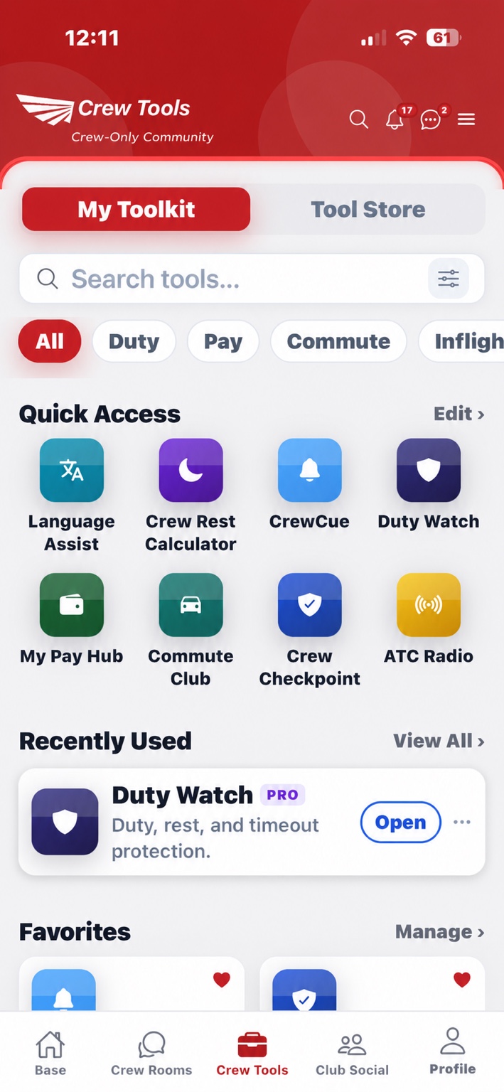 Crew Tools screen