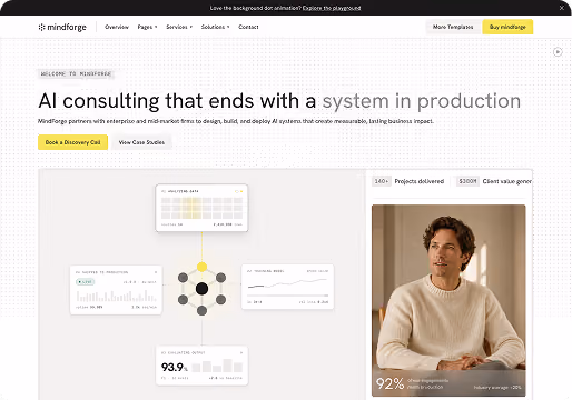 Webflow template for AI consulting and ML services firms