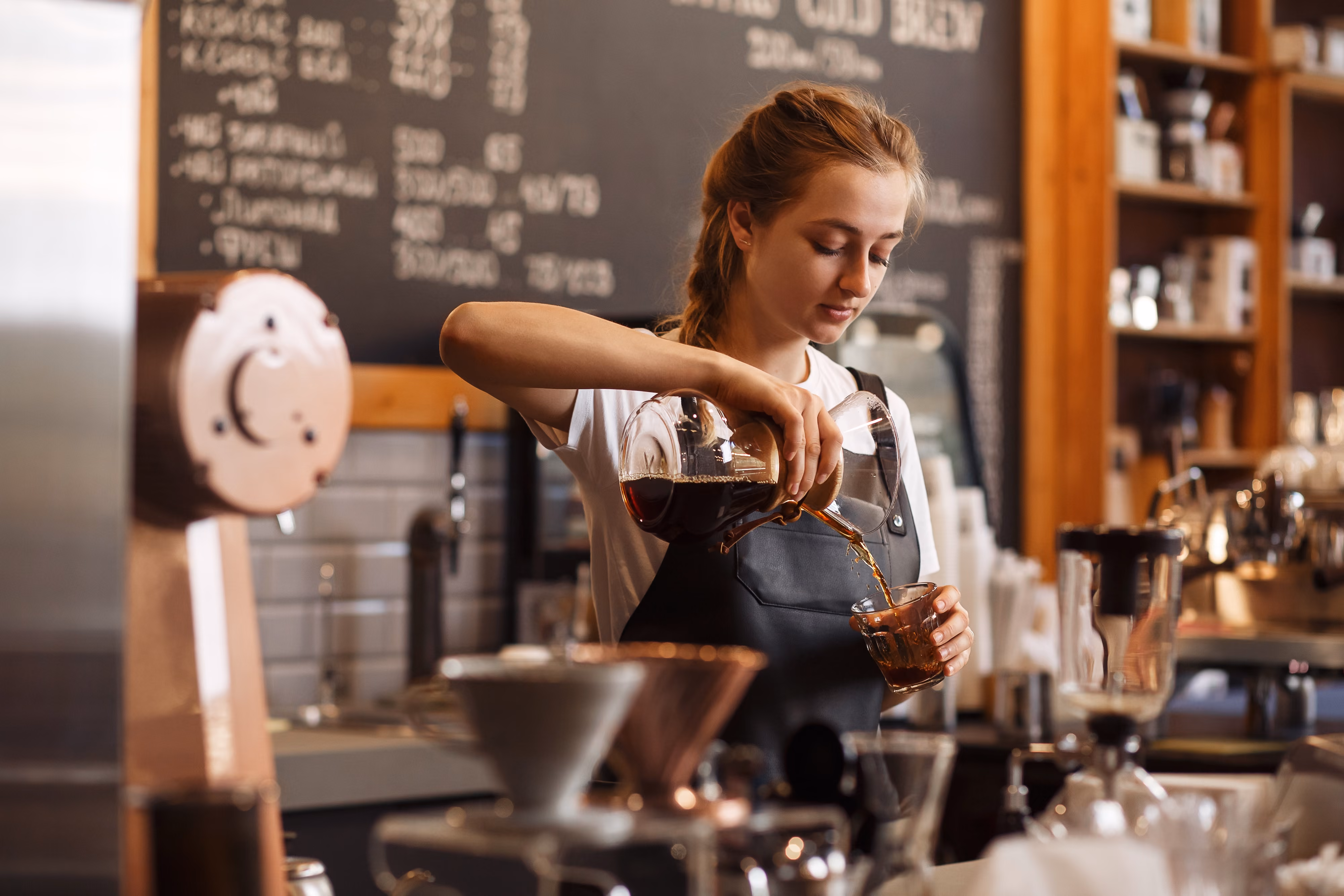 Barista making coffee stock image