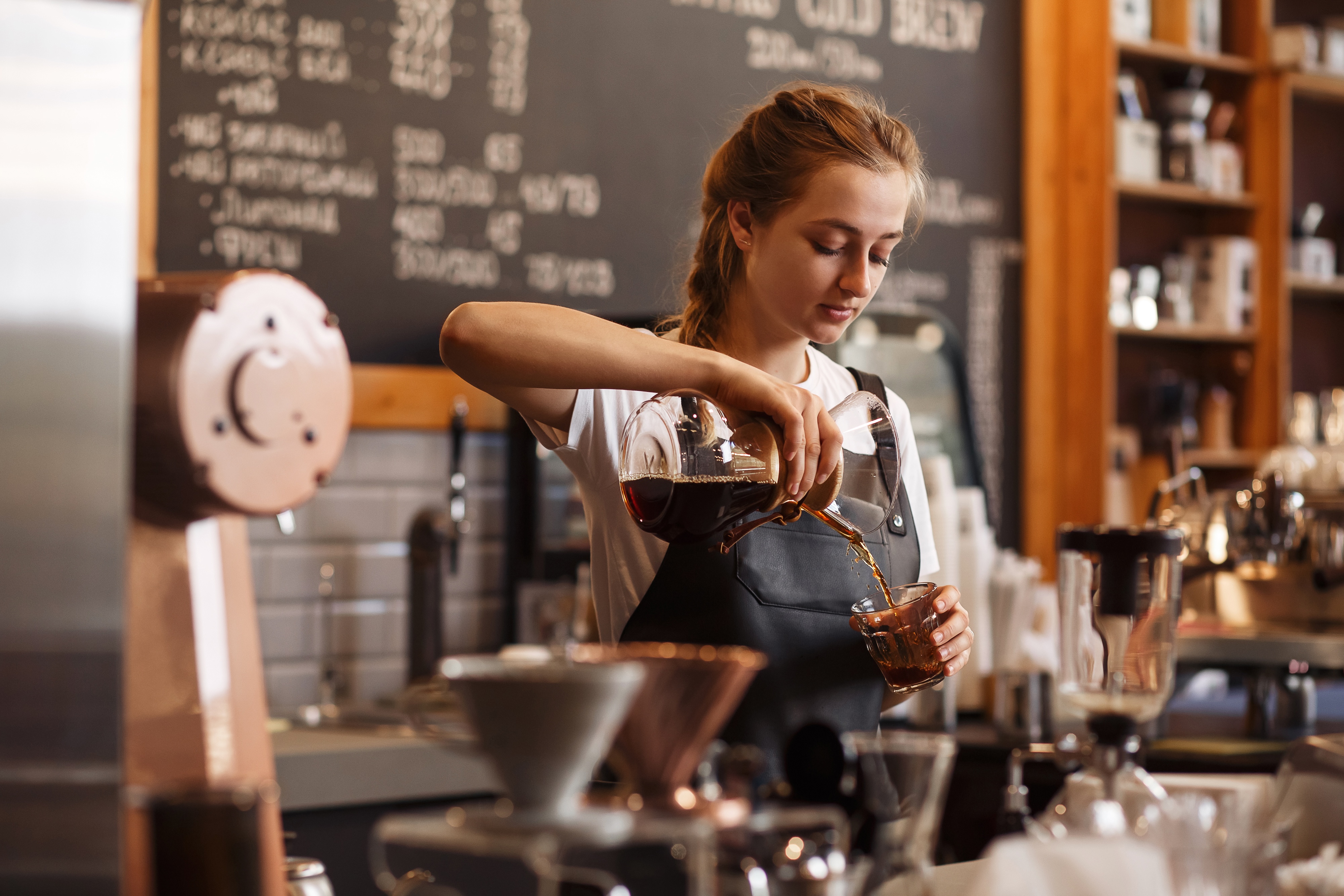 Barista making coffee stock image