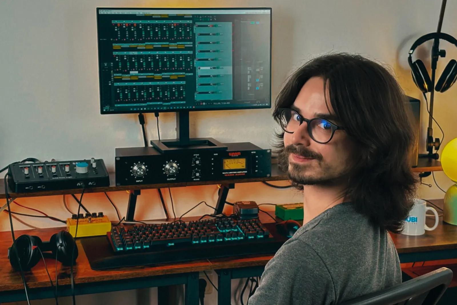Dogu at the studio mixing desk