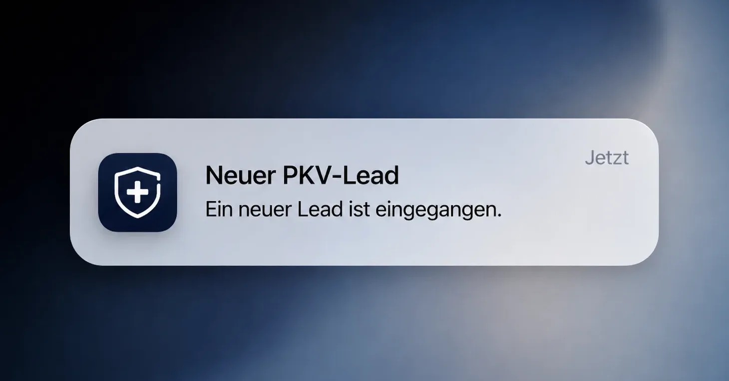 Push-Benachrichtigung: Neuer PKV-Lead, ein neuer Lead ist eingegangen