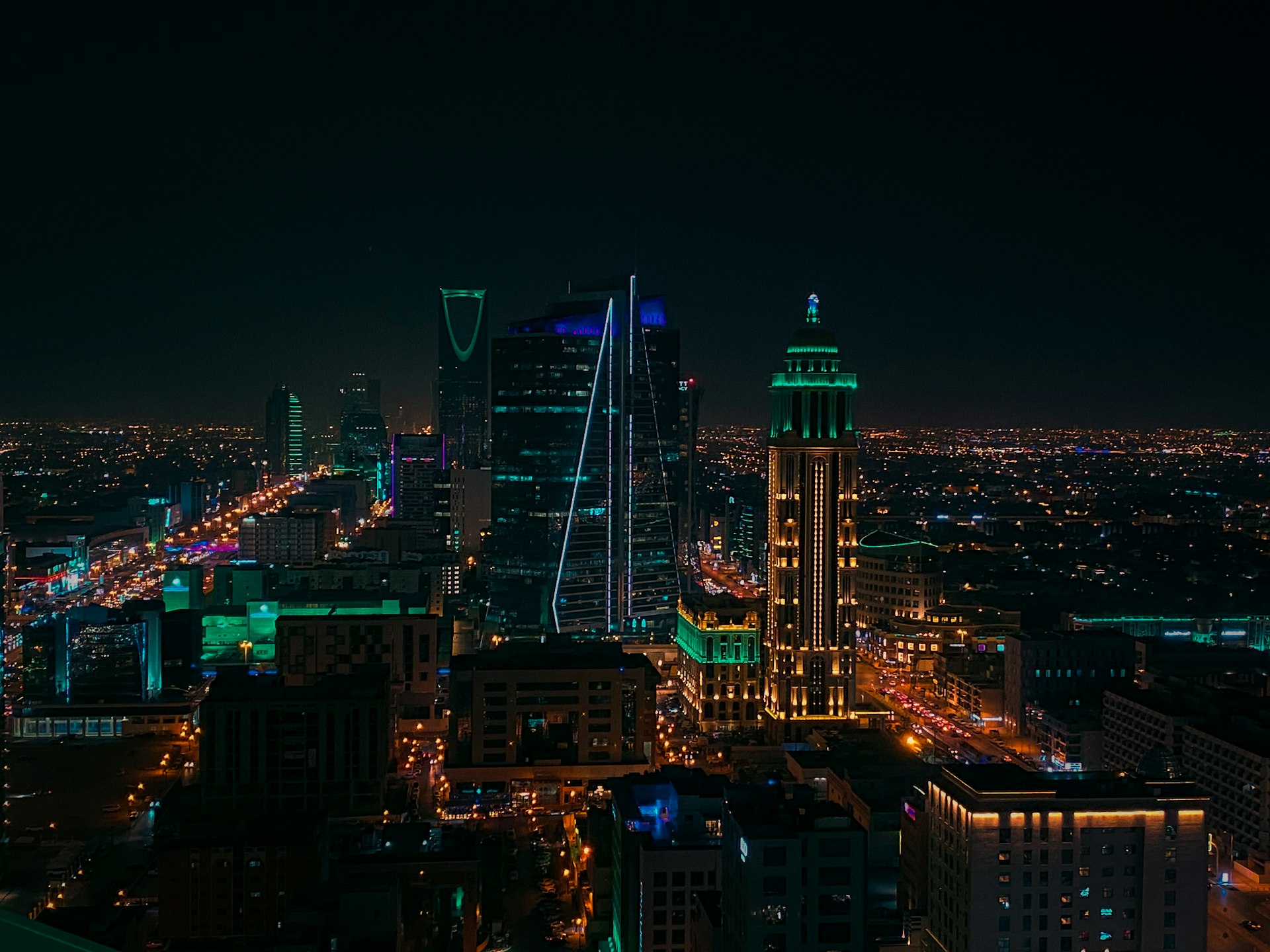 Riyadh skyline at night with city lights