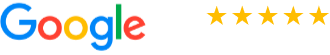 Google logo with a 4.9 average rating and five gold stars.
