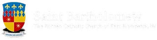 Shield logo with blue, red, and yellow elements next to text reading Saint Bartholomew church.