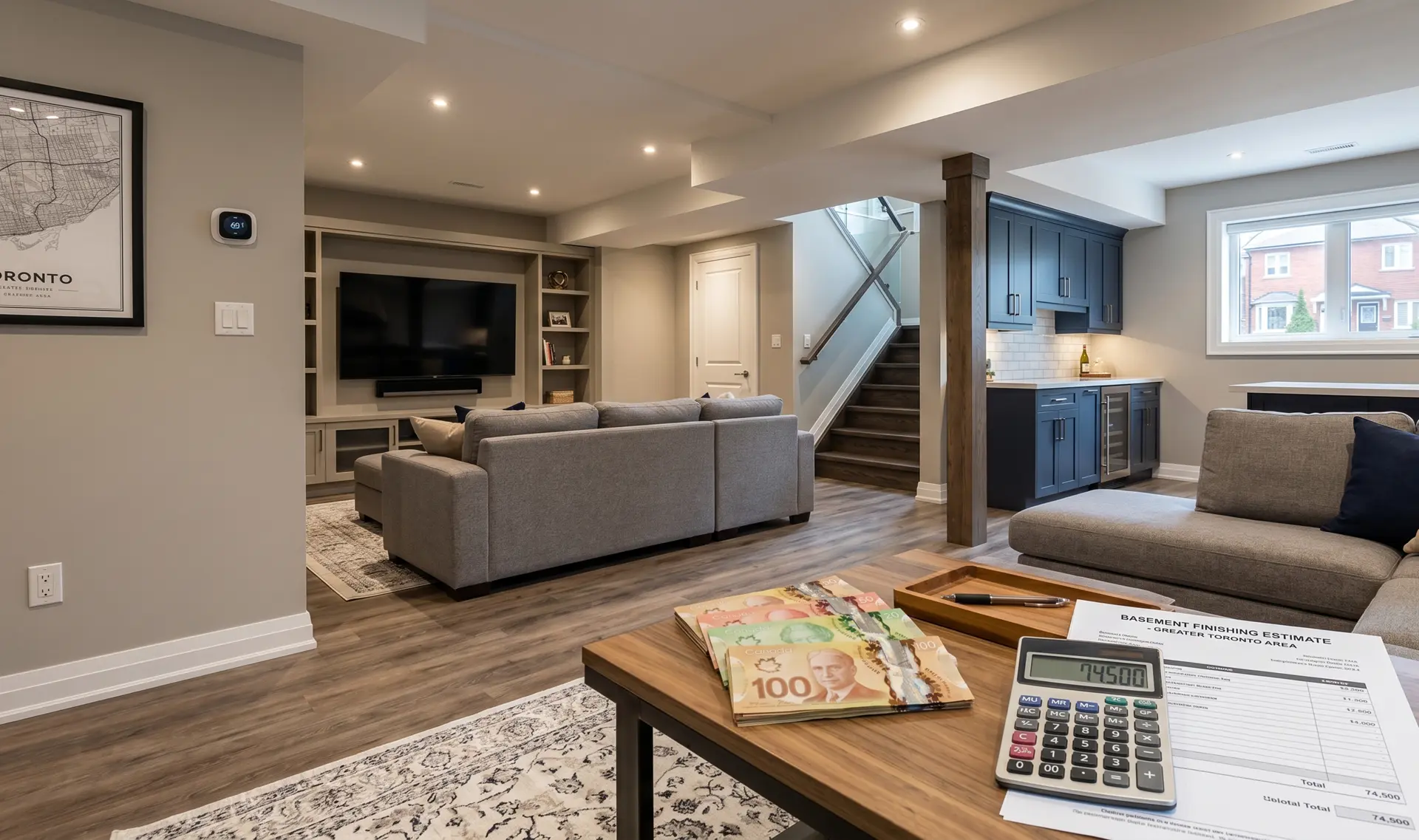 Finished basement with custom bar — GTA basement renovation cost guide