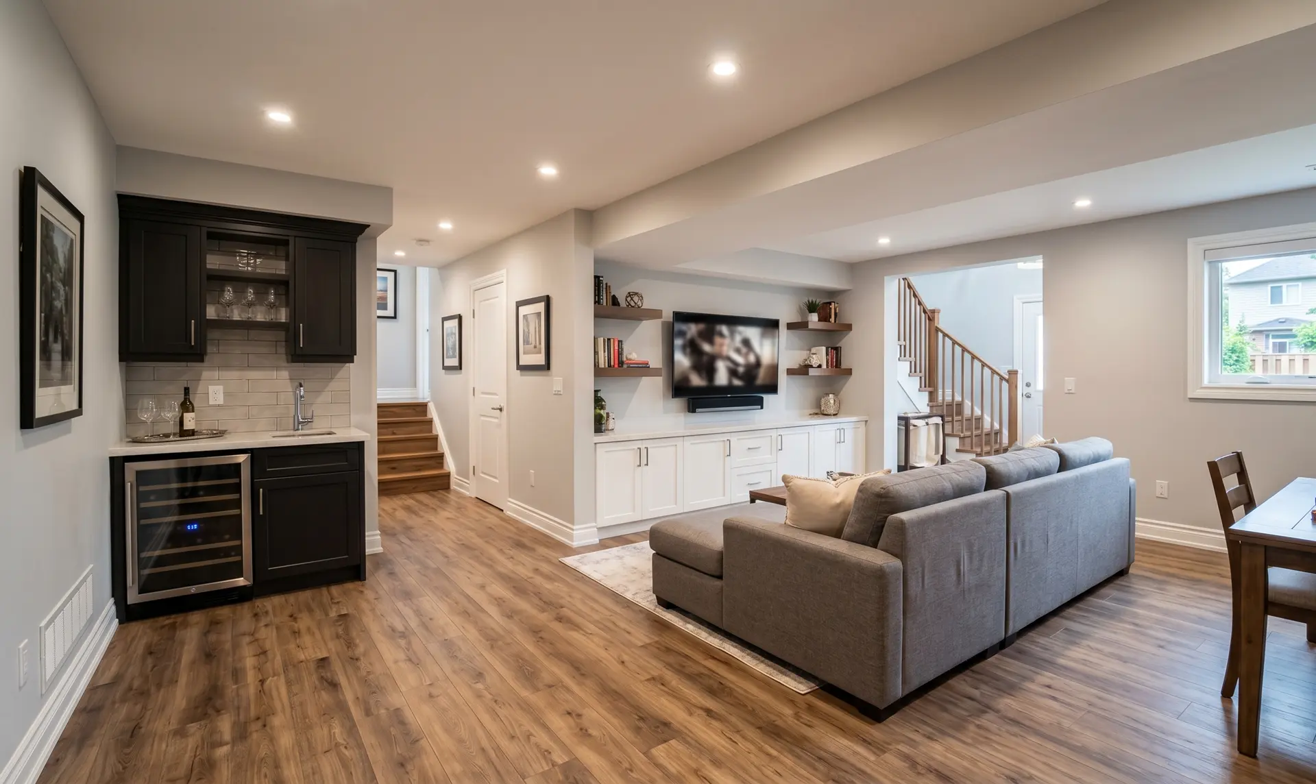 Finished basement after waterproofing and renovation in the GTA