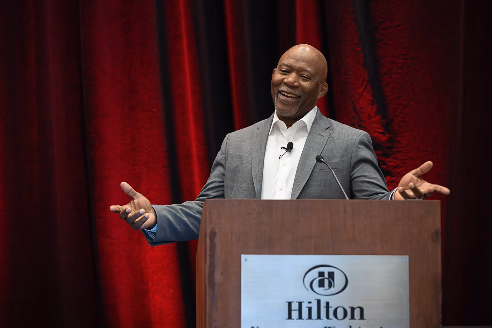 Corporate speaker presenting at a Portland event