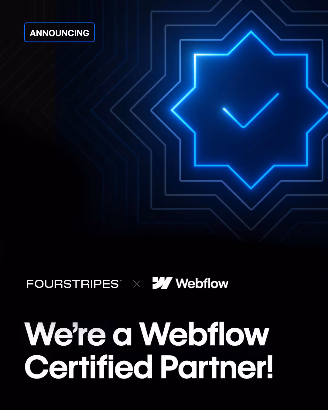 The Webflow Certified Partner badge awarded to Four Stripes.