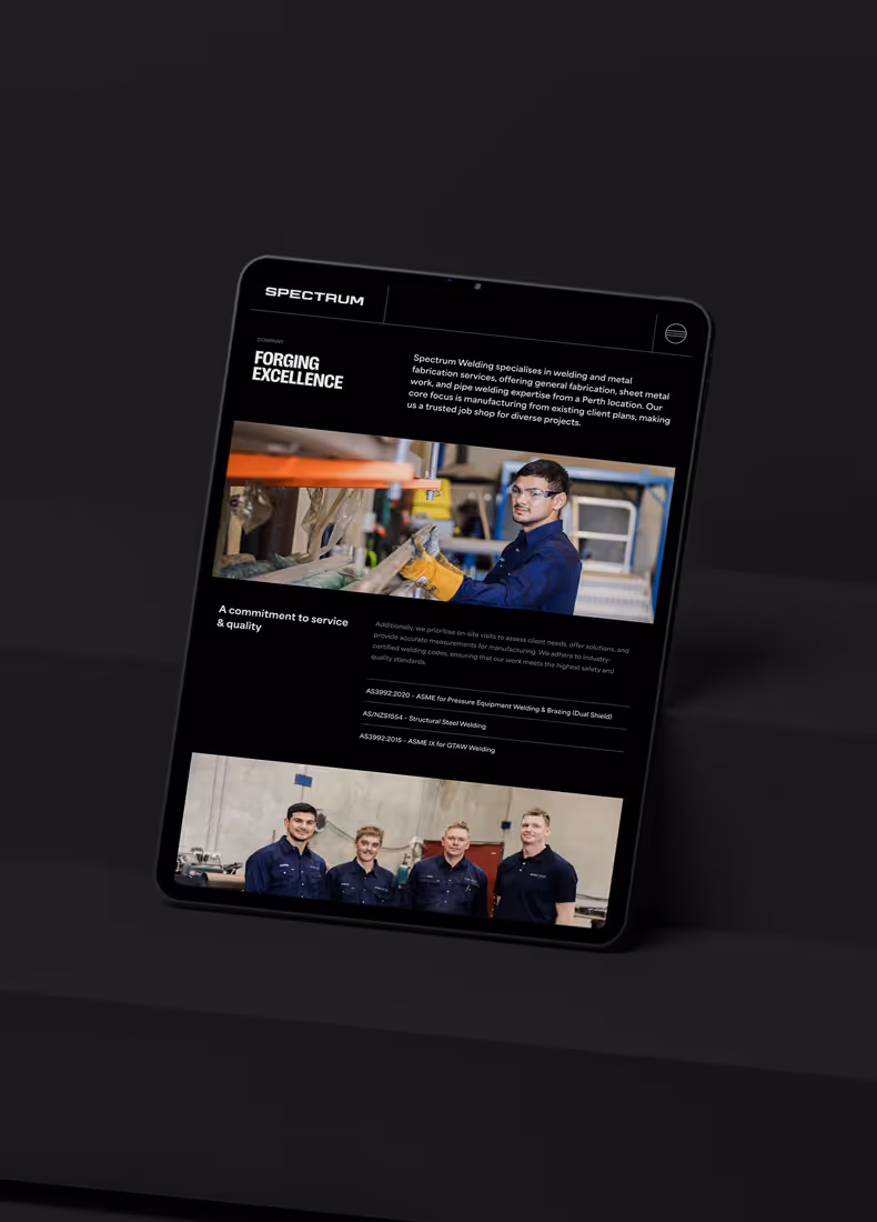 The Spectrum Welding website by Four Stripes, image 4.