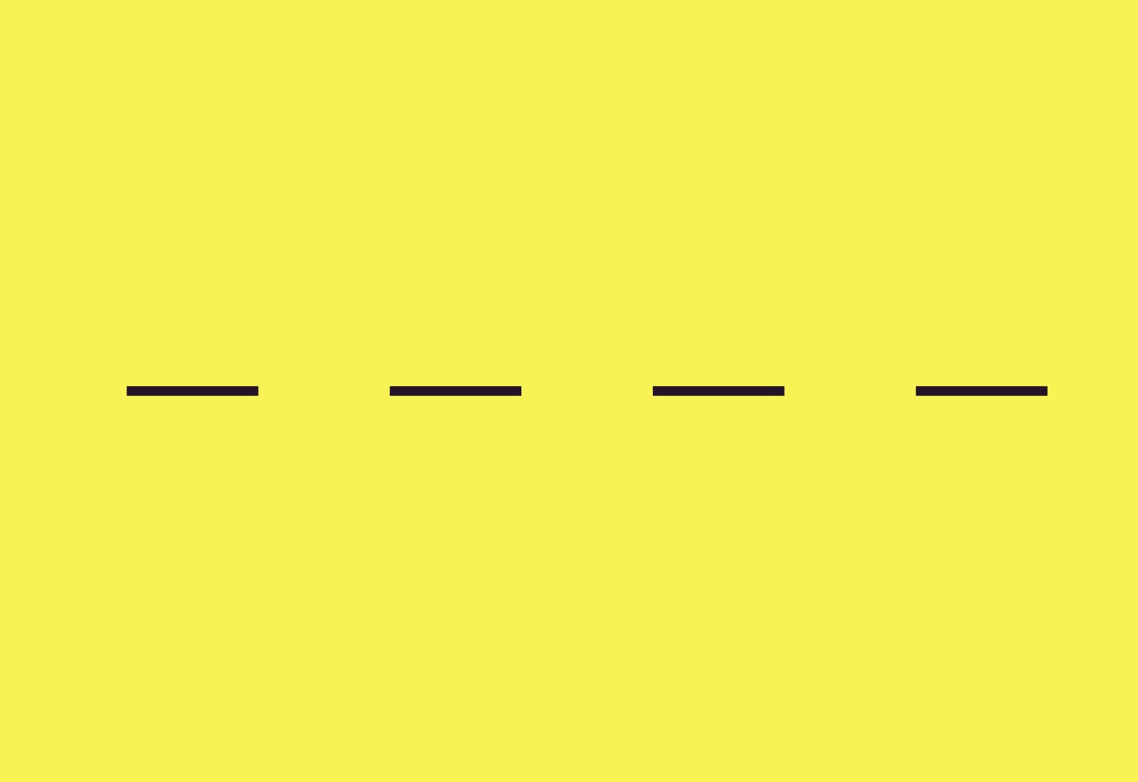 Four short horizontal black dashes evenly spaced on a yellow background.