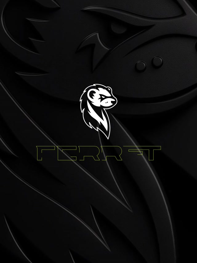 Ferret underground pump brand mascot on a black textured background.