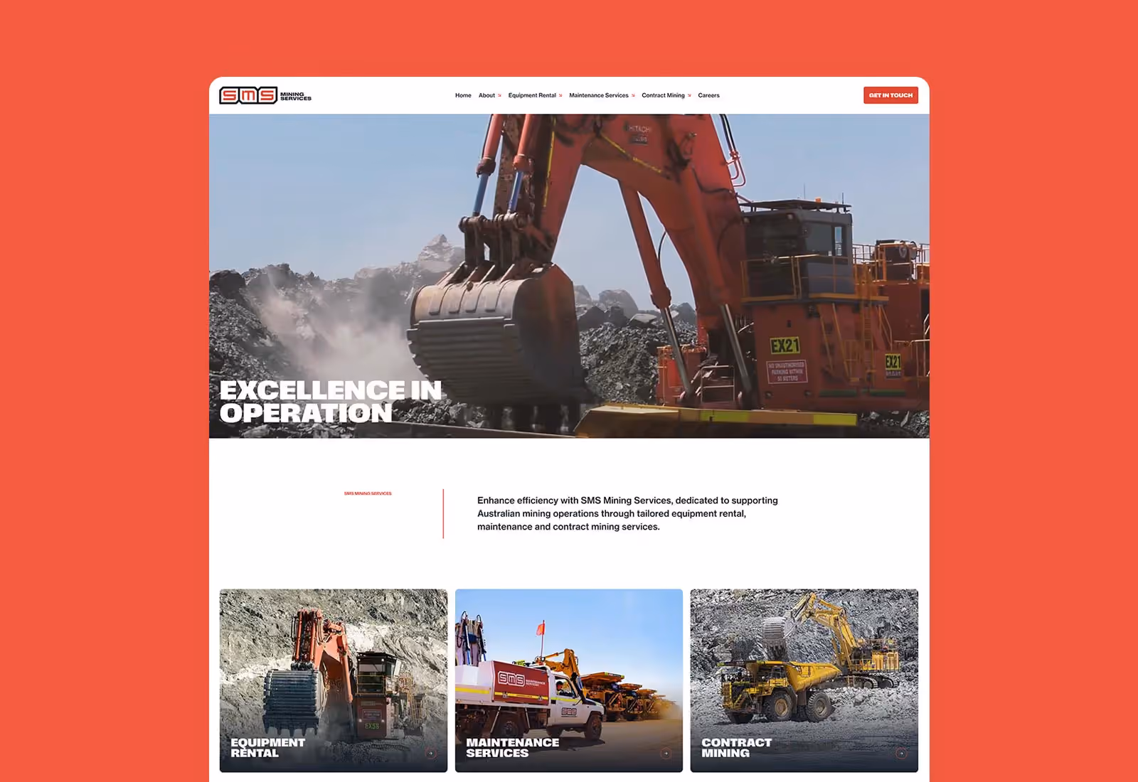 The SMS Mining Services website, designed and built in Webflow by Four Stripes.