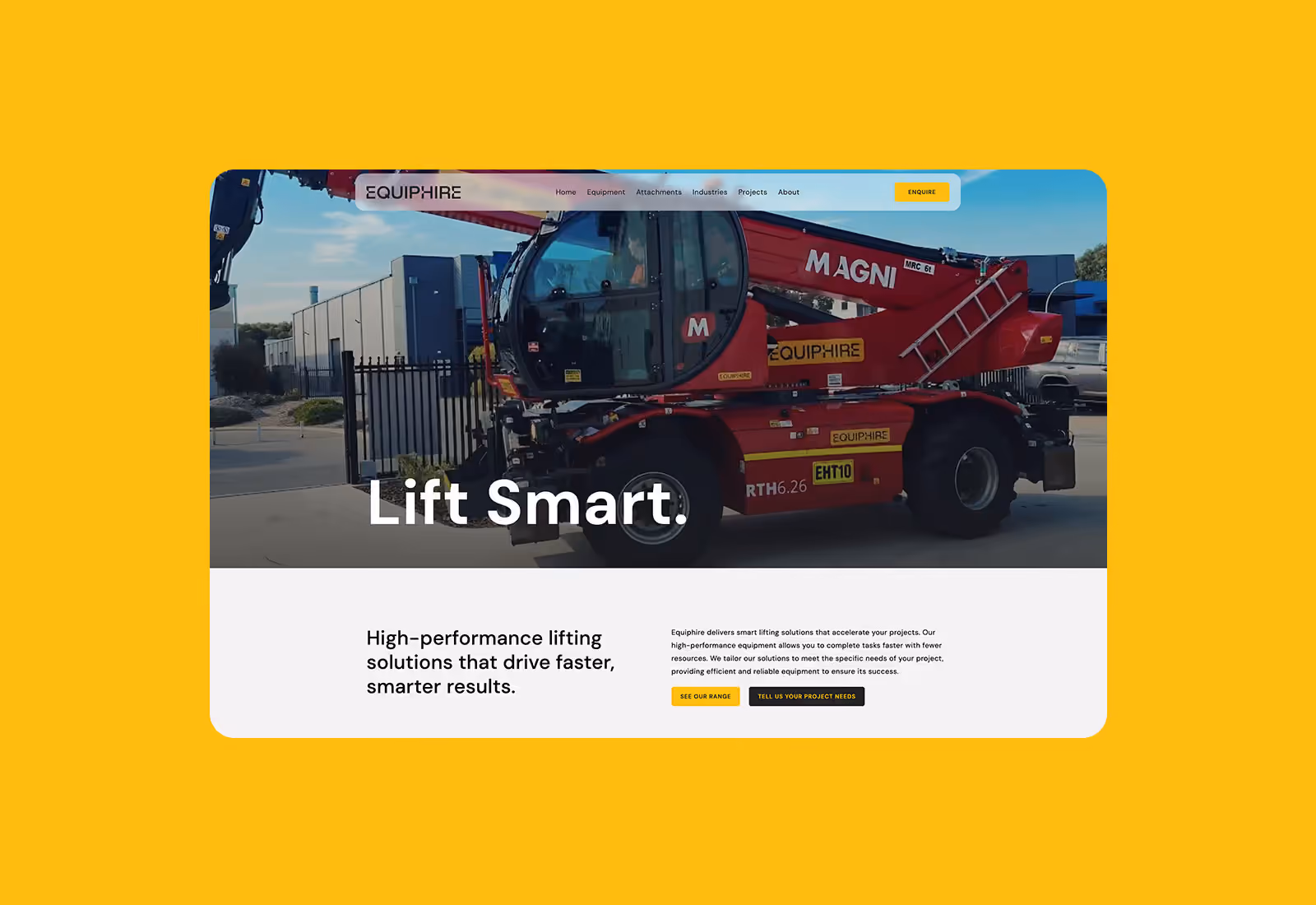 The Equiphire Australia website, designed and built in Webflow by Four Stripes.
