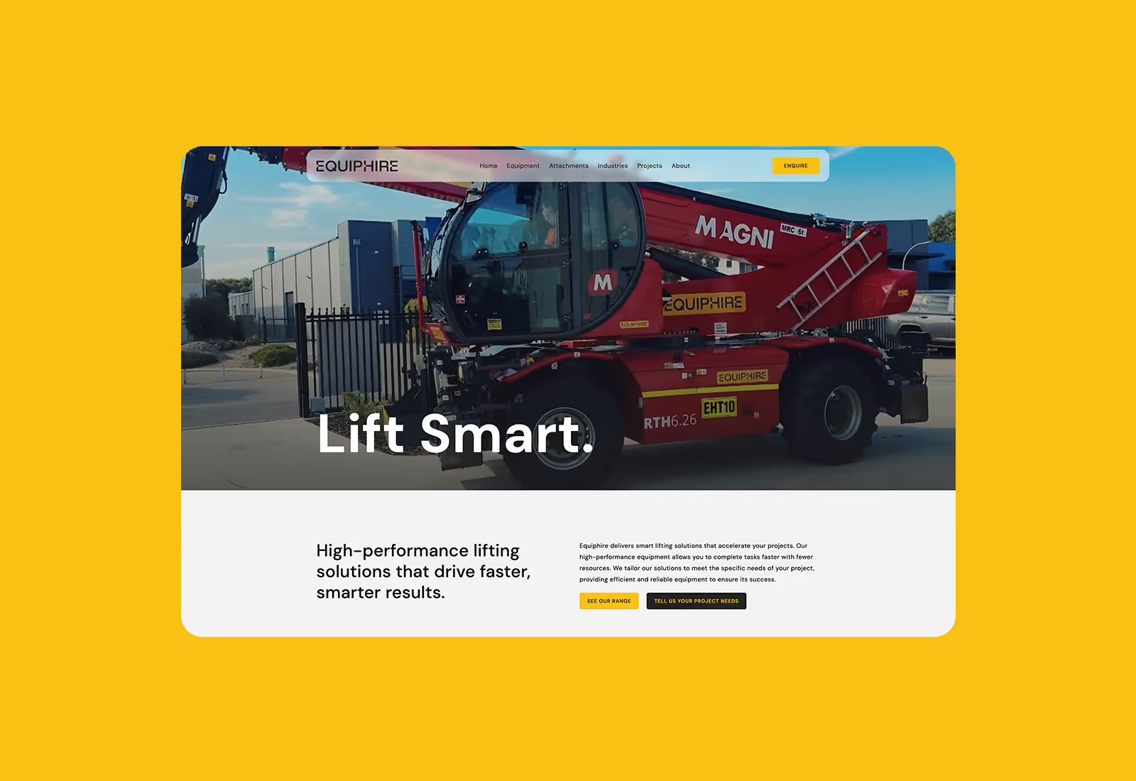 The Equiphire Australia website, designed and built in Webflow by Four Stripes.