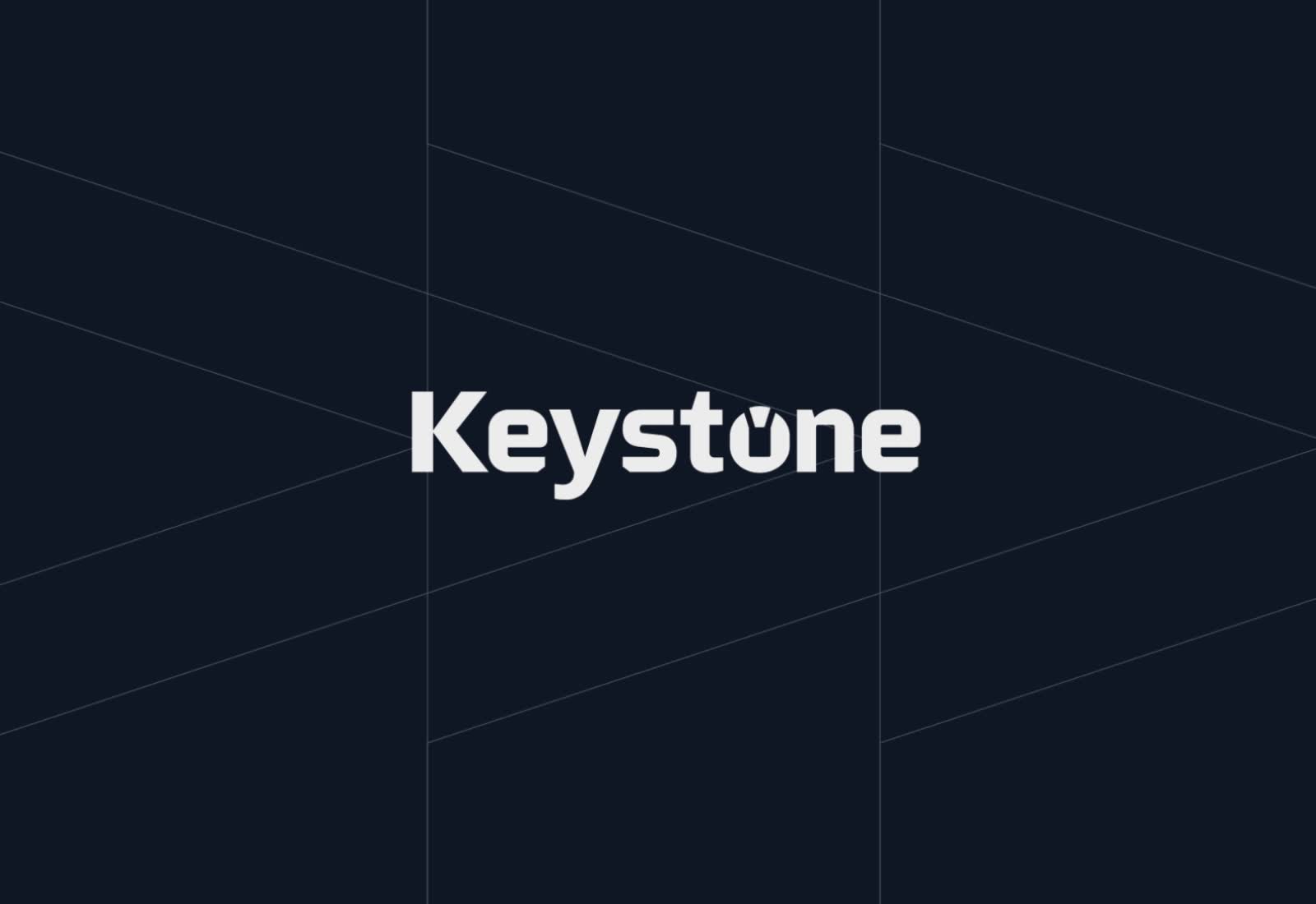 Keystone Civil wordmark in white on a dark navy background with fine diagonal linework.