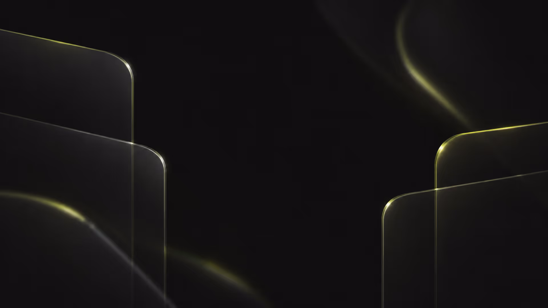 Dark background with transparent glass-like rectangles highlighted with soft yellow edges.