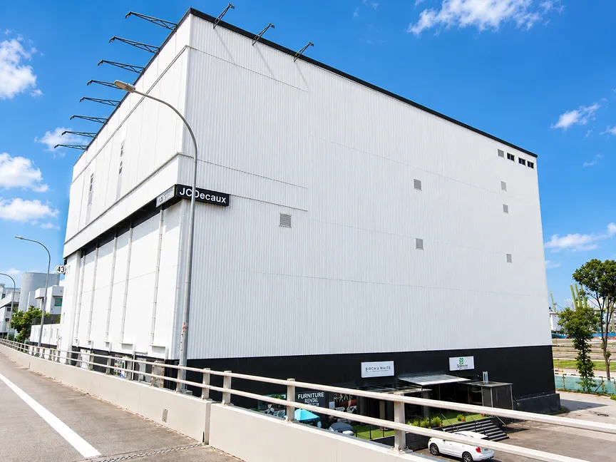 Spaceship Tuas self-storage facility interior corridor