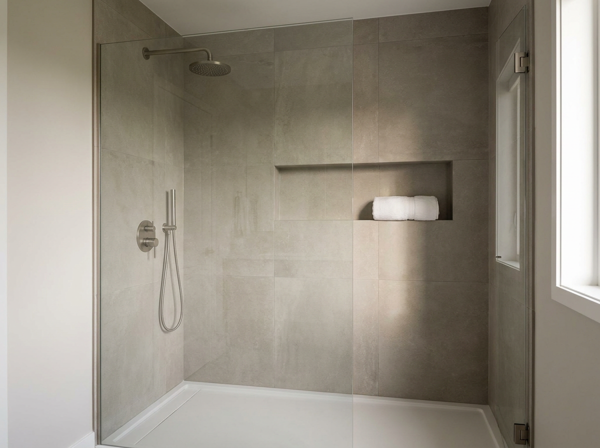 Finished walk-in shower conversion with frameless glass in Masonville, London Ontario