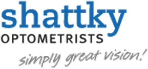 Shattky Optometrists logo with slogan 'simply great vision!'