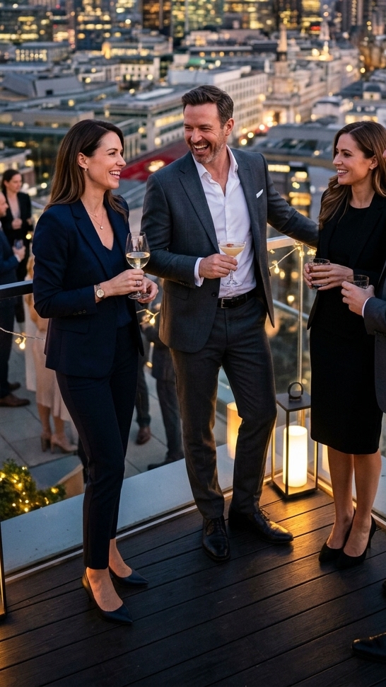 Members talking at a rooftop gathering
