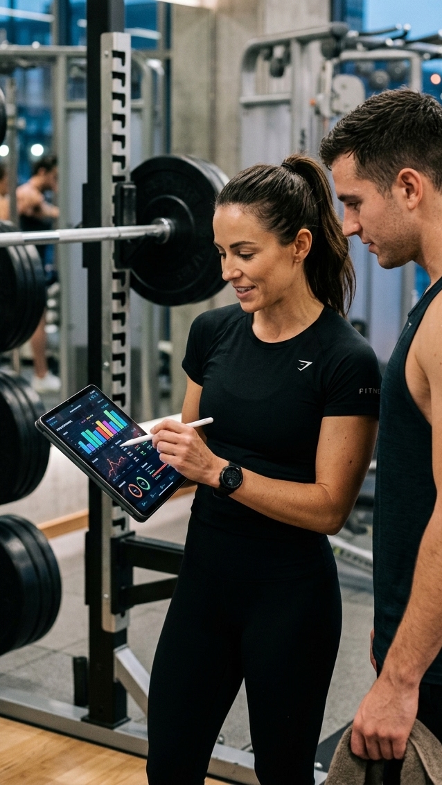 Coach reviewing a training plan with a member