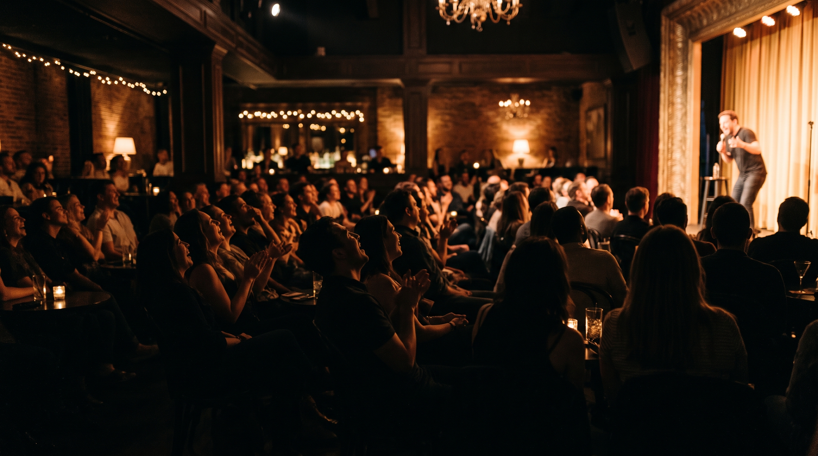 Audience laughing at a comedy performance